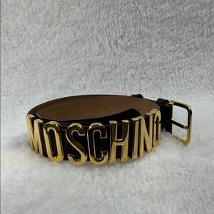 Moschino Gold Lettering Black Belt